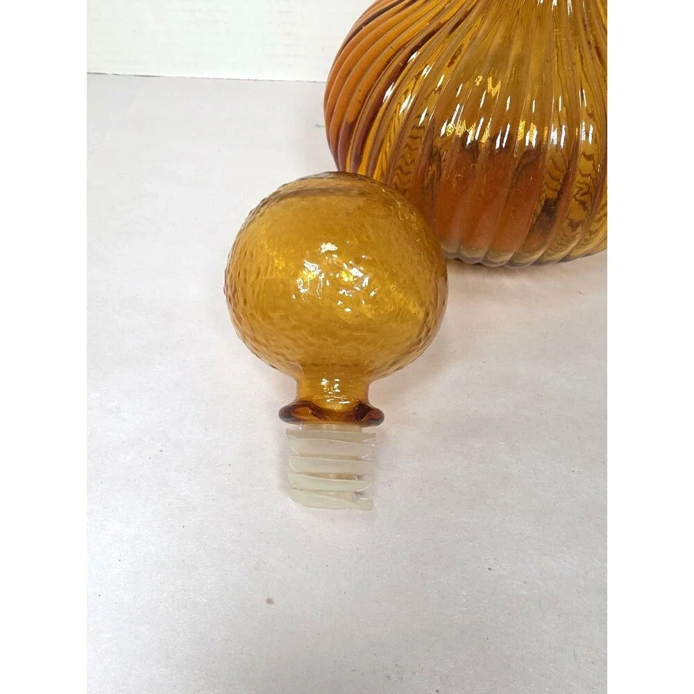 MCM Vintage Amber Glass Genie Bottle Italian Empoli Chemist Decanter 60s READ